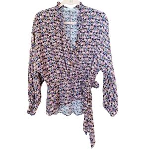 Zara Floral Faux Wrap Peplum Blouse XS Boho Cottagecore Teacher Chic